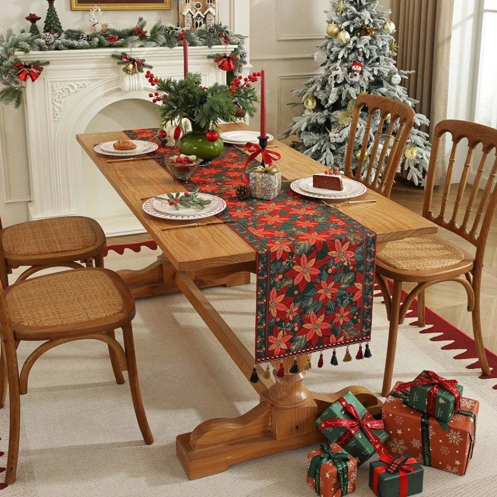 Table 35X220cm Polyester Holiday Theme with Snowman and Fringe