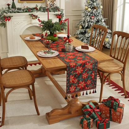 Table 35X220cm Polyester Holiday Theme with Snowman and Fringe