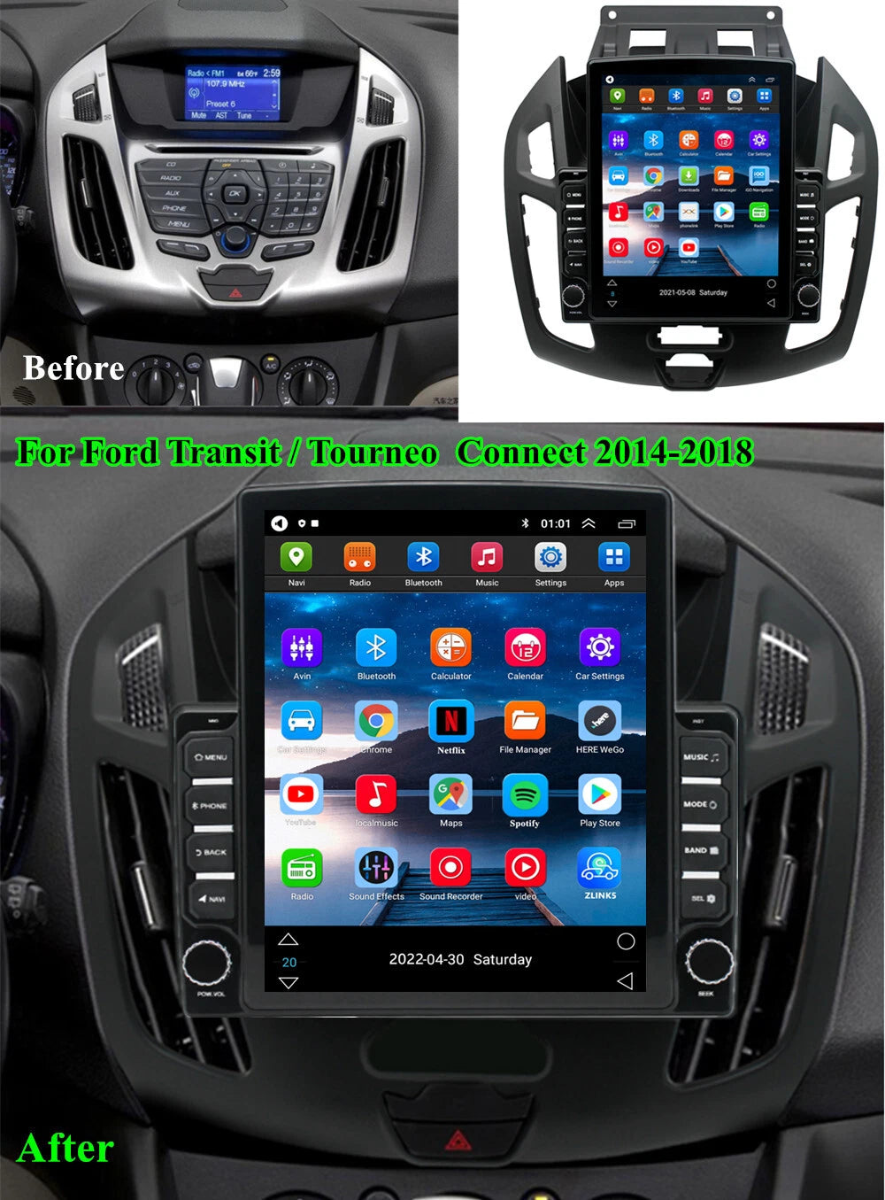 9.7" Android 13 Stereo Radio GPS for Ford Transit Connect (2014–2018)