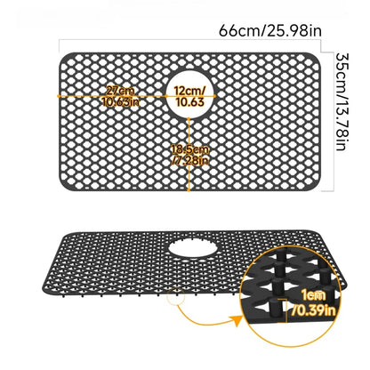 Silicone Sink Mat 66cm with Drain Holes for Dish Drying and Protection