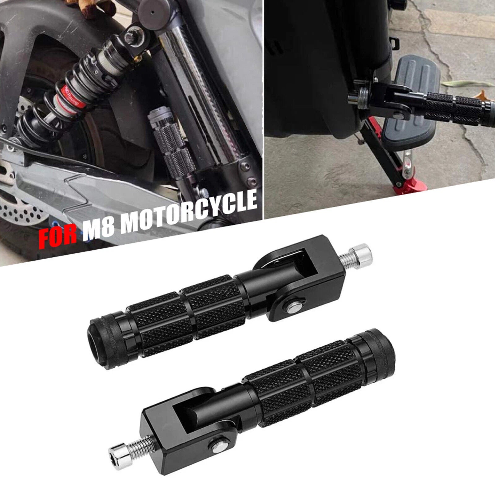 M8 Rear Footrests for Universal Fit (90 Degree Fixed Folding)