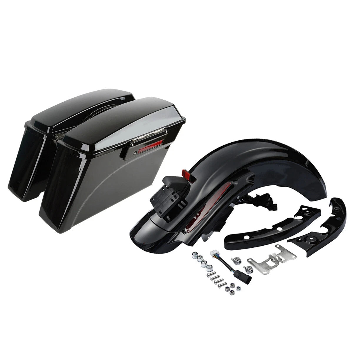 Black Hard Saddlebags Rear Fender System for Harley Touring Road Glide (2009–2013)