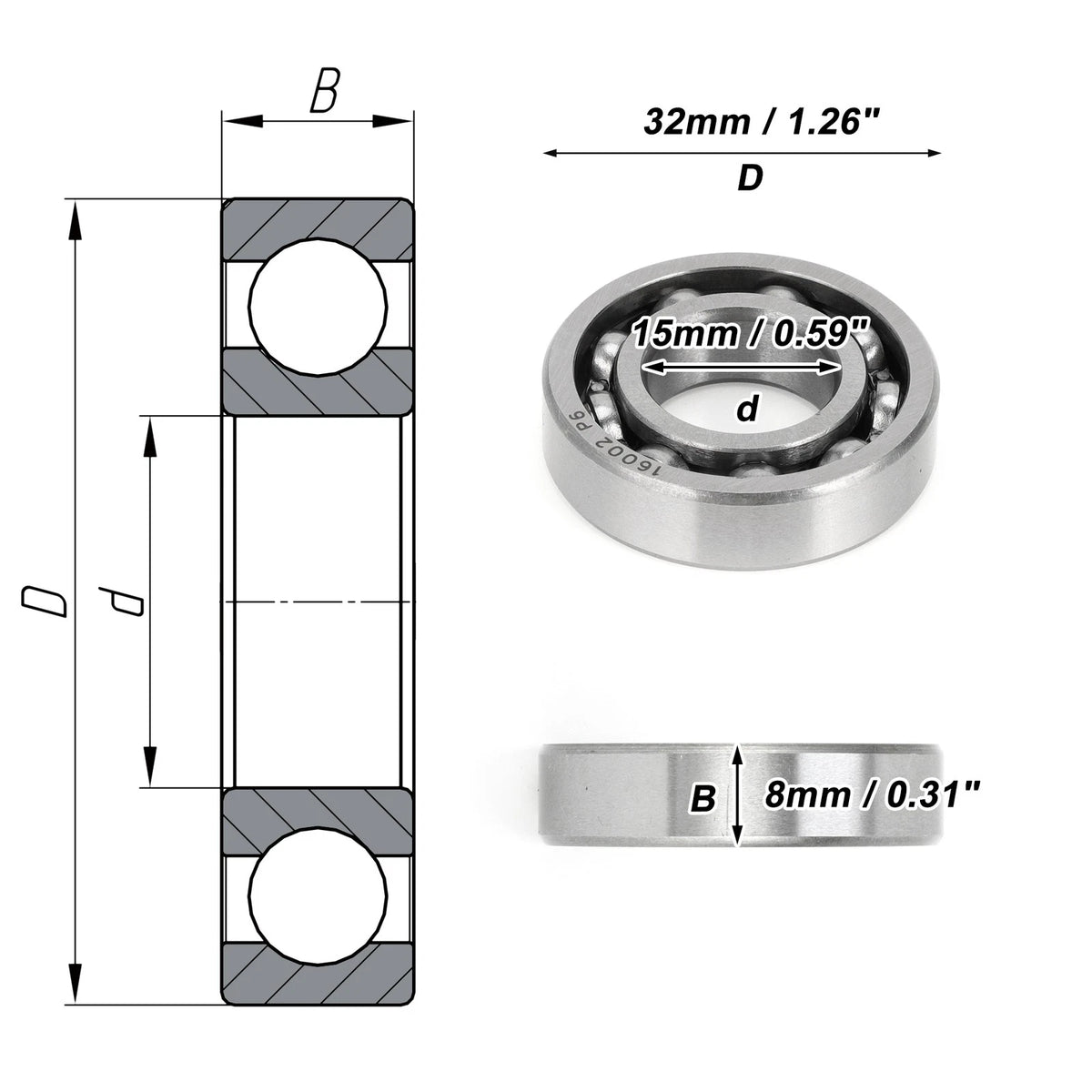 Deep Groove Ball Bearing 15x32x8mm for Scooter Skateboard (1 Pc)