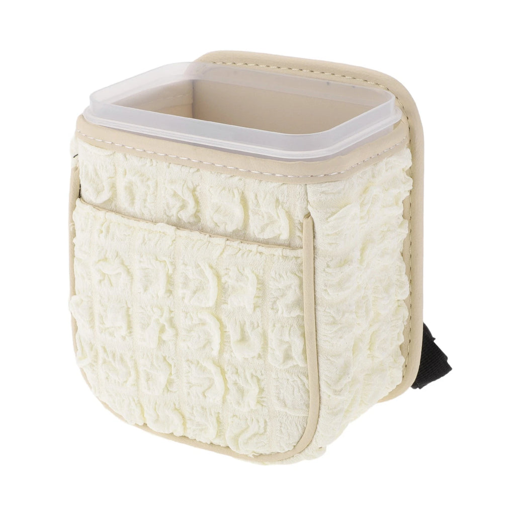 Car Trash Can for Universal Use (Portable, Hanging, Beige/White)
