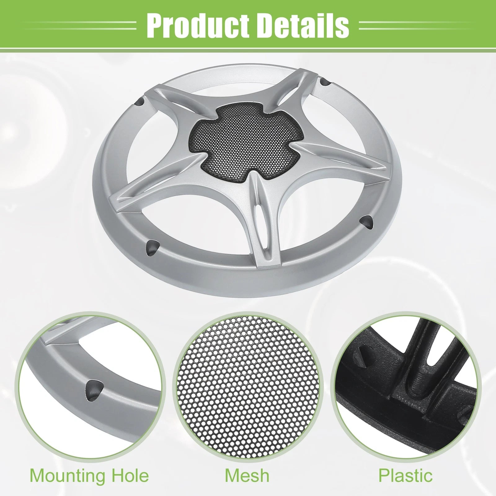2X 6" Auto Speaker Grill Covers for Subwoofer (Universal) - Silver Tone