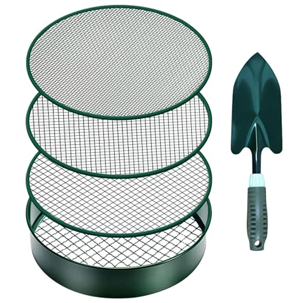 Steel Soil Sifter with 4 Mesh Sizes & Shovel for Garden Projects