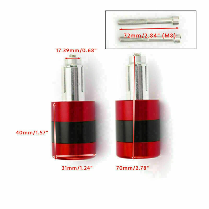 Set of 2 Red 7/8" 22mm Handle Bar Ends Vibration Reducing Plugs