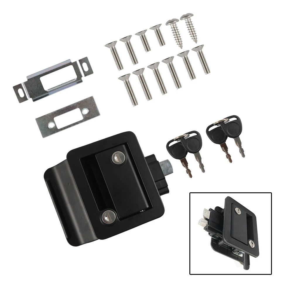Black RV Entry Lock with Latch Handle & Deadbolt for Standard Trailer Doors