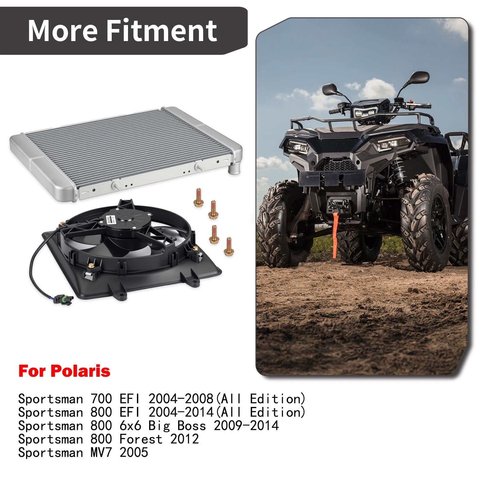 Aluminum Radiator & Cooling Fan for Polaris Sportsman 800 6x6 Big Boss (2009–2014)