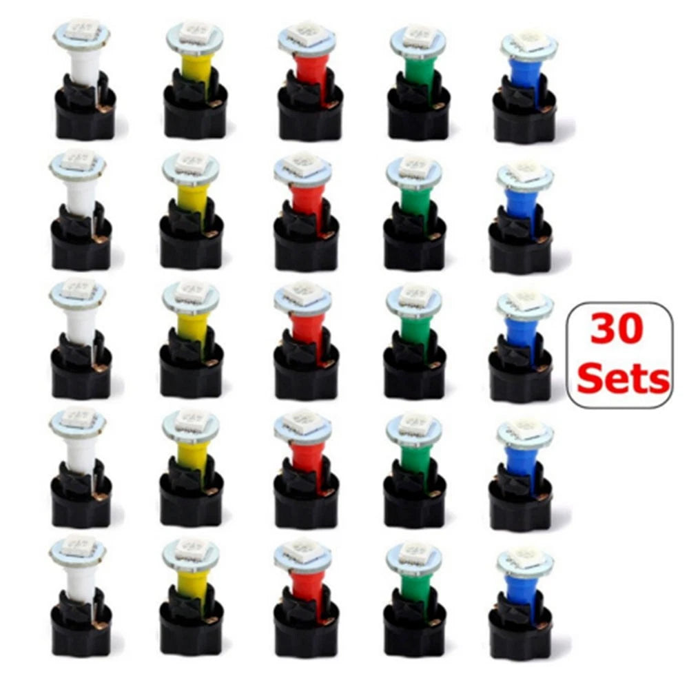 30Pcs T5 Twist Socket LED Light Bulb for Car Instrument Panel Cluster