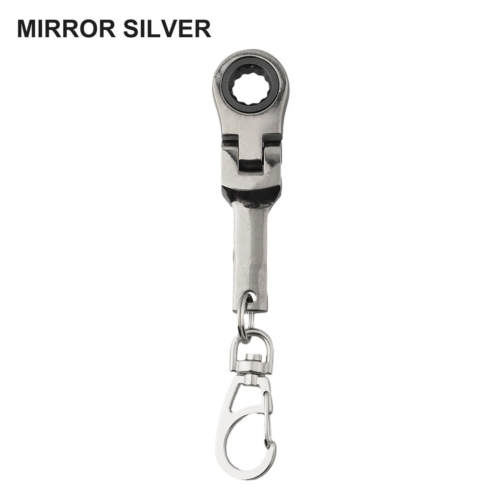 10mm Ratchet Wrench Keychain Tool for Universal Use (180° Rotatable, Matte Silver)