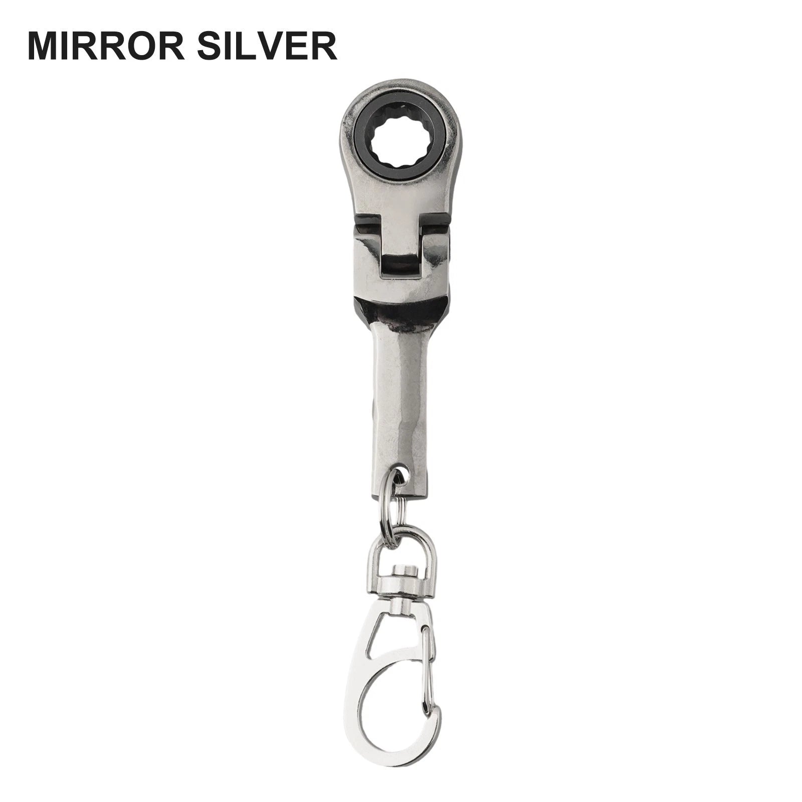 10mm Ratchet Wrench Keychain Tool for Universal Use (180° Rotatable, Matte Silver)