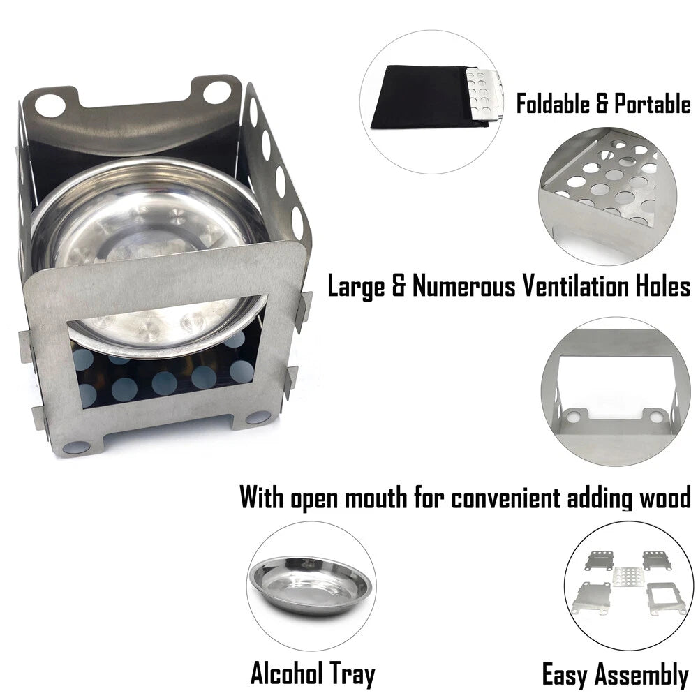 Portable Camping Wood Stove for Backpacking (Folding, Lightweight)