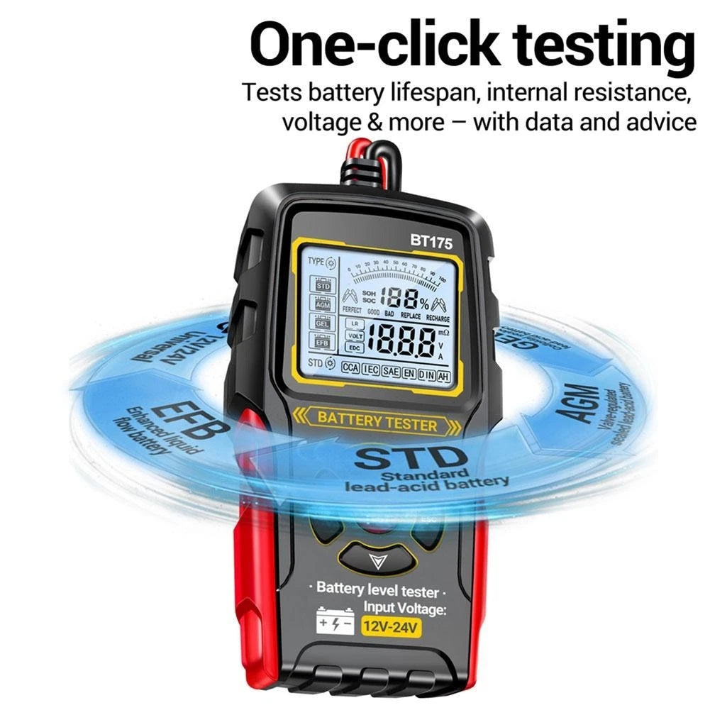Battery and Alternator Tester for 12V 24V Vehicles