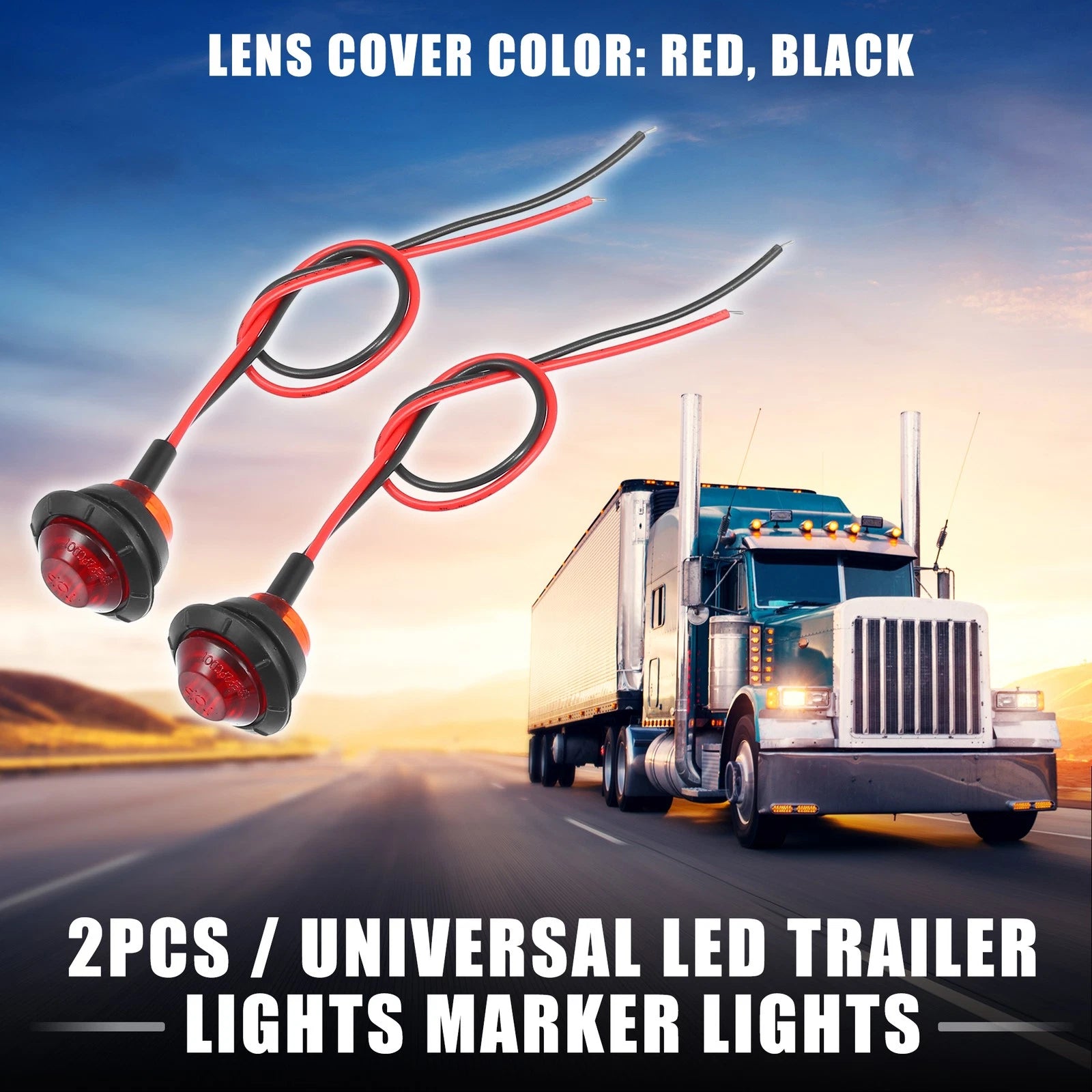 Truck LED Trailer Marker Lights 24V Waterproof Red Pair for Universal Use (0–)