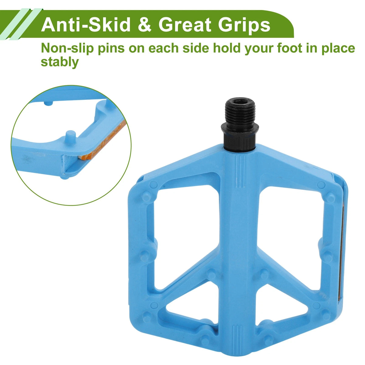 Nylon Bicycle Pedals Universal with Reflective Strips for 14mm Spindle Pair