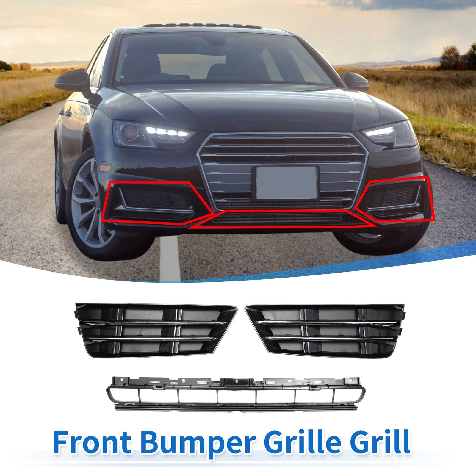Front Lower Bumper Grille Grill Replacement for Audi A4 B9 (2016–2018)