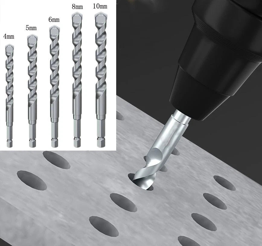 Set of 5 Carbide Masonry Drill Bits Hex Shank for Hard Material (4mm-10mm)