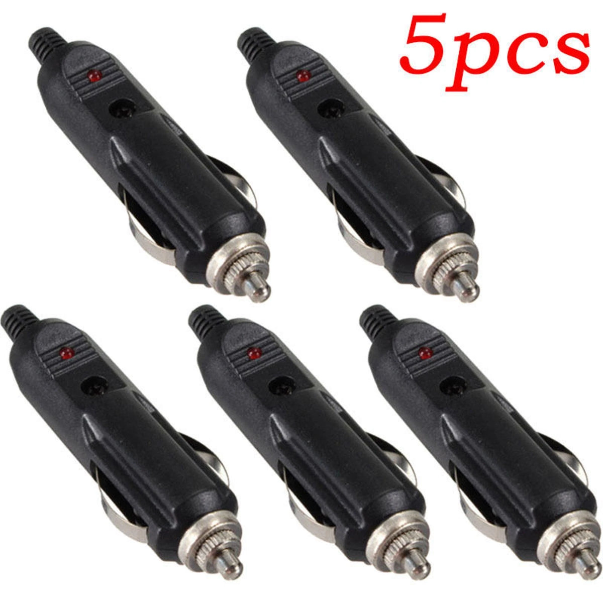 5Pcs 12V Male Cigarette Lighter Socket Plug Connectors with Fuse LED