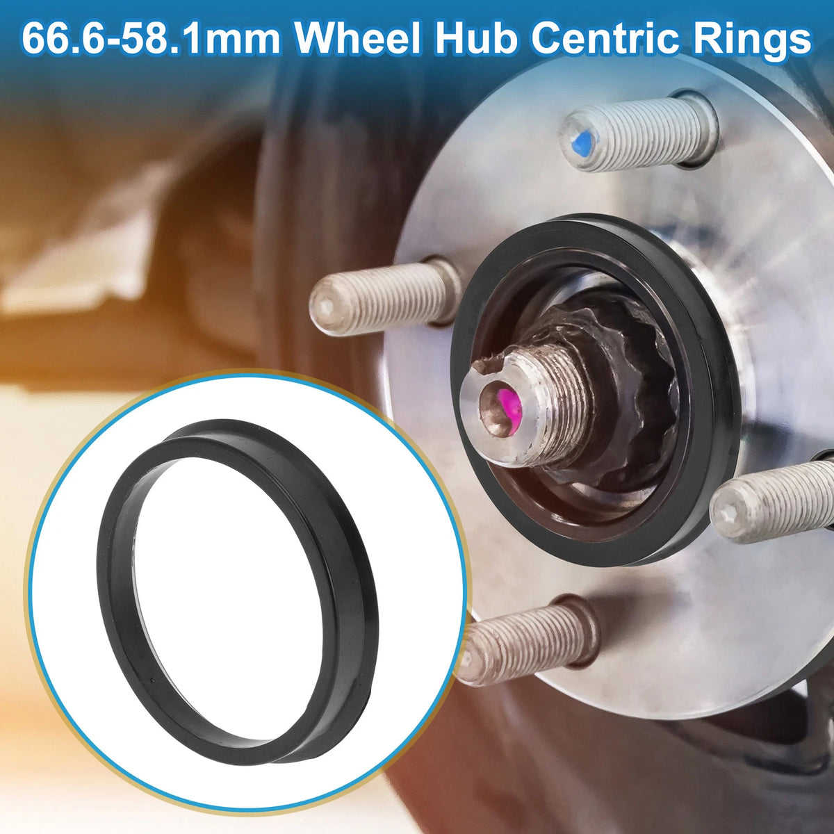 Set of 4 Hub Centric Rings for Car (66.6mm to 58.1mm) Black Polycarbonate