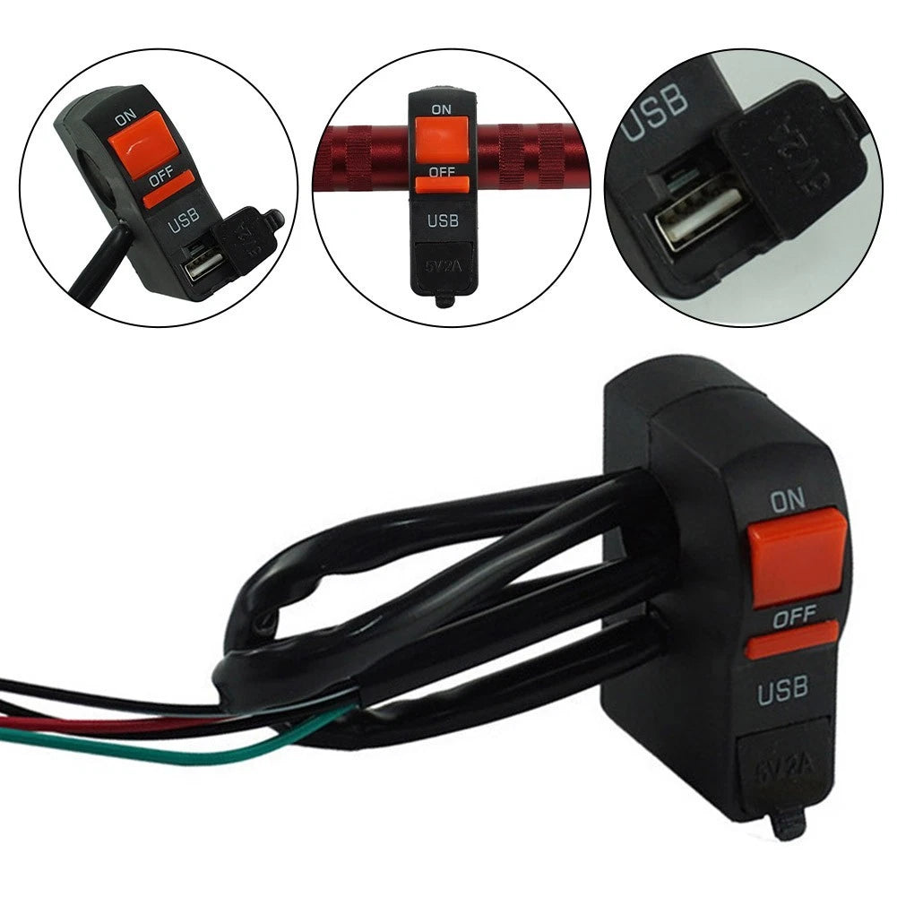 12V Waterproof Charger Switch for Motorcycles and ATVs (USB Output)