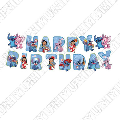 52pcs Stitch Party Tableware Includes Napkins Plates Tablecloth Cup Banner