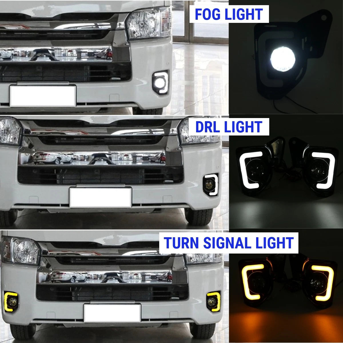 LED Daytime Running Lights with Turn Signal Fog Lamp for Toyota Hiace (2014–2018)