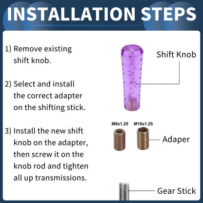 Set of 1 Gear Shift Knob for Universal Vehicles (15cm, Purple, 2 Adapters)
