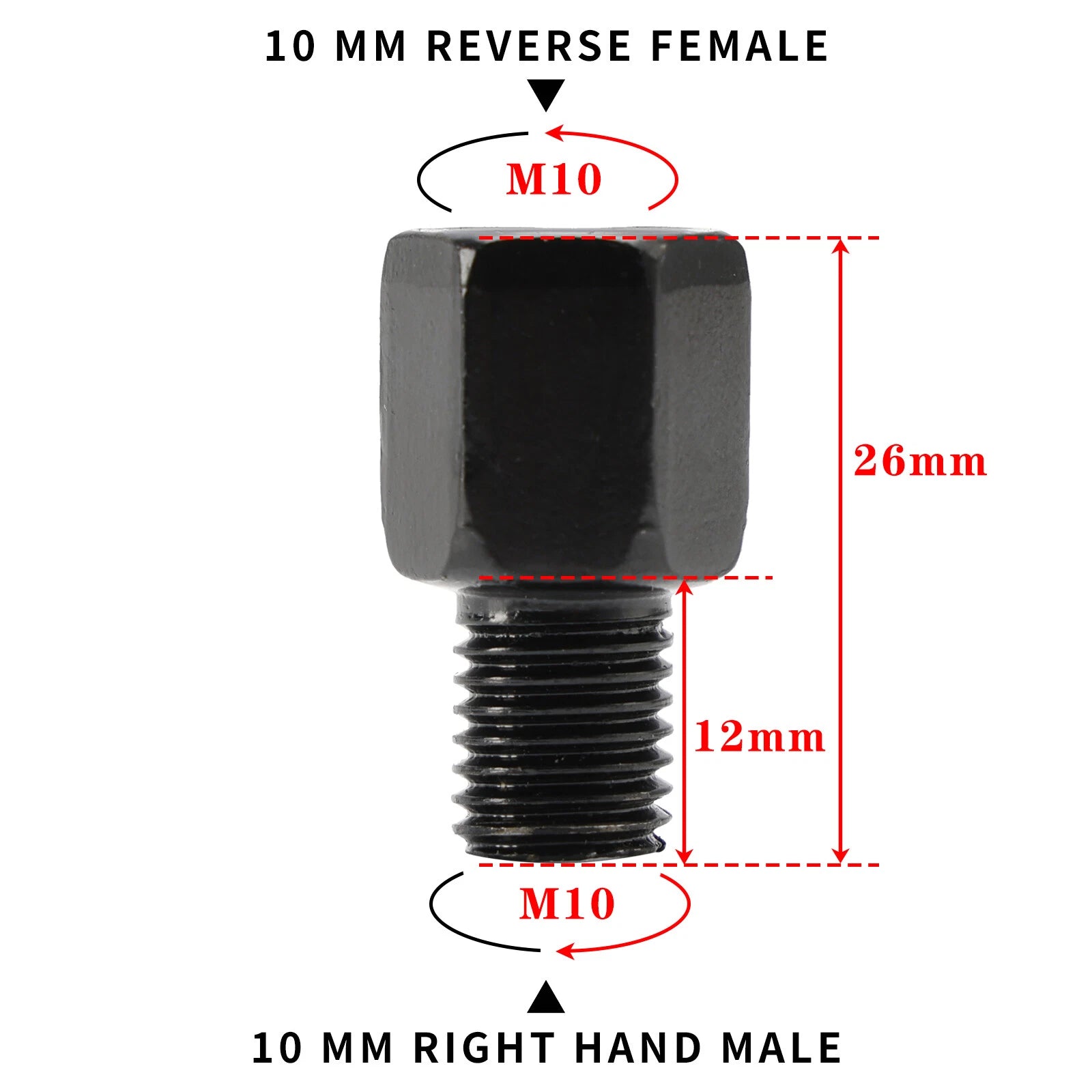 Motorcycle Mirror Adapters 10mm Left-Hand Turn Standard Thread