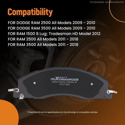 Front & Rear Brake Pads Kit for Dodge Ram 2500/3500 (2009–2010) / Ram 1500 (2012) P1399