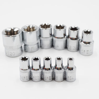 11-Piece Drive Socket Set for E Type Wrench (3/8" Chrome Vanadium Steel)