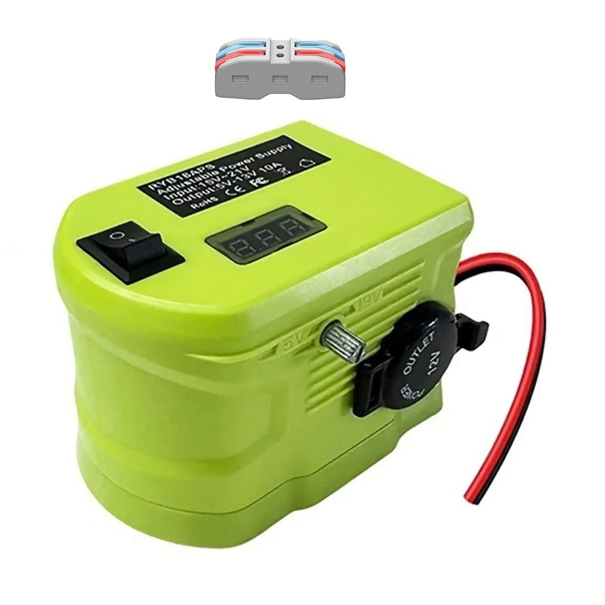 Step Down Voltage Adapter for Ryobi 18V Batteries (Green Plastic Metal)