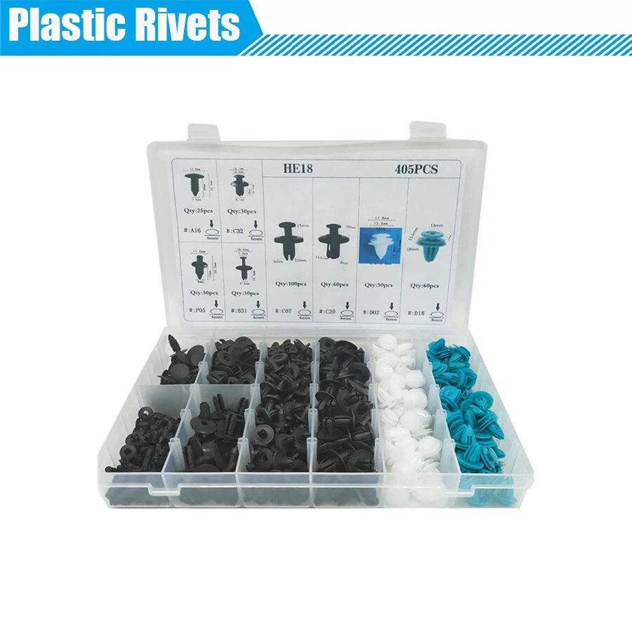 405 Pcs Plastic Fastener Rivet Push Pin Clips for Car Vehicle