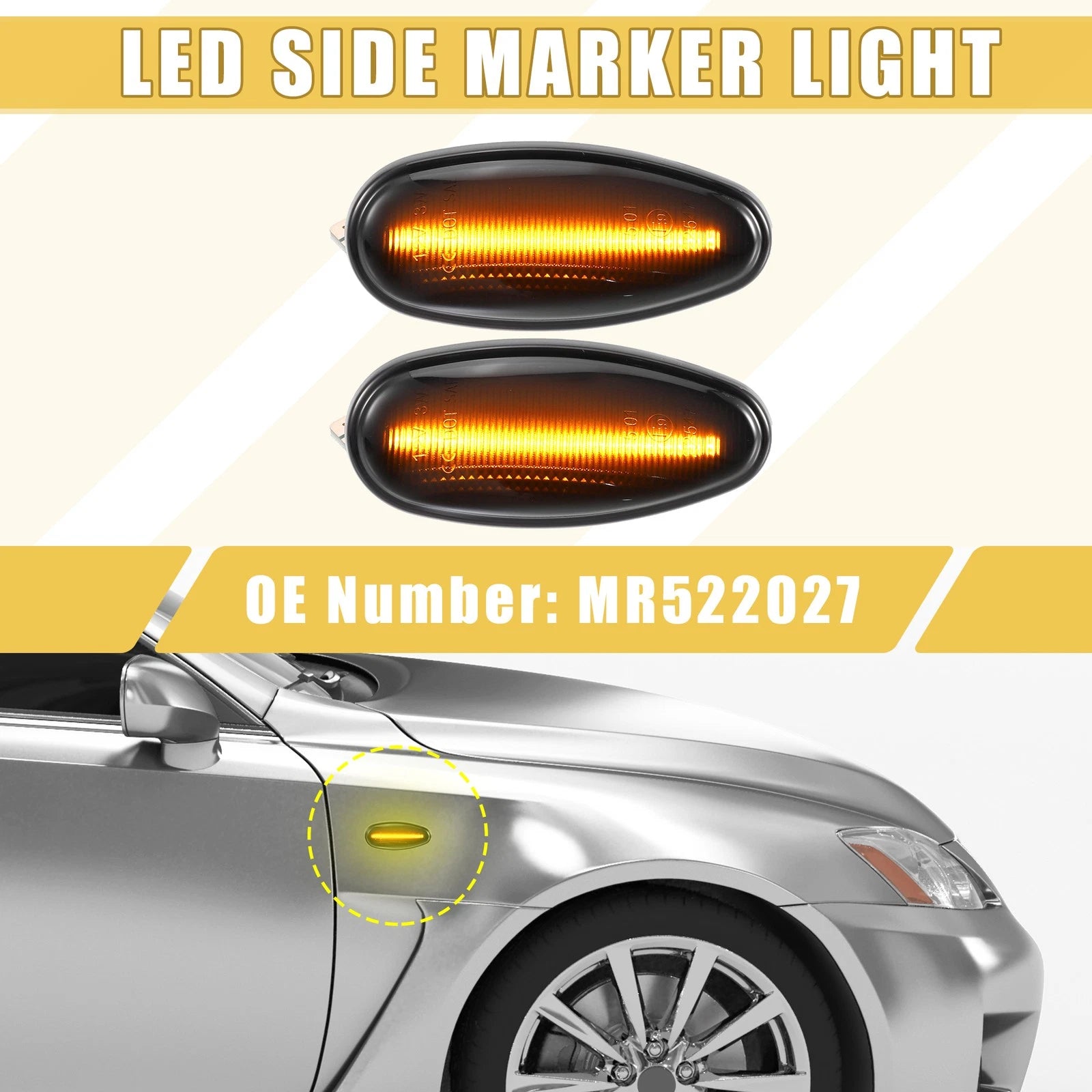 Front Sequential LED Side Marker Light for Mitsubishi Amber 1 Pair (2007–2015)