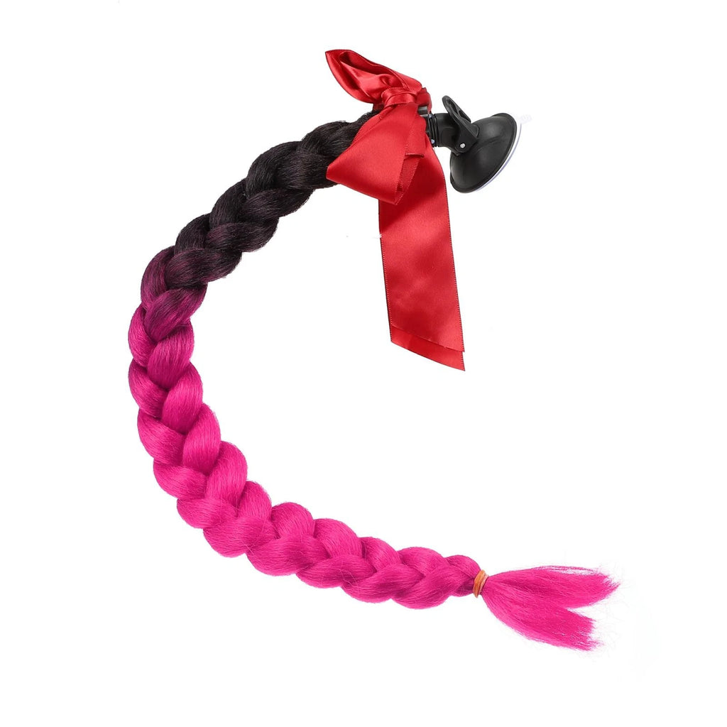 Helmet Pigtail Braids Hair Suction Cup for Bicycle Motorcycle (Black Red)