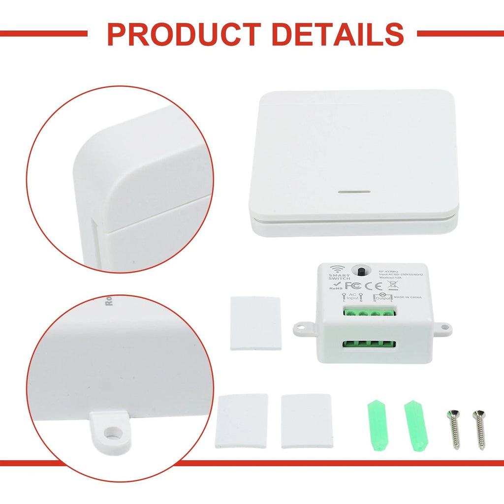 Wireless 1Gang Wall Panel Switch Remote Control 433MHz for Smart Home