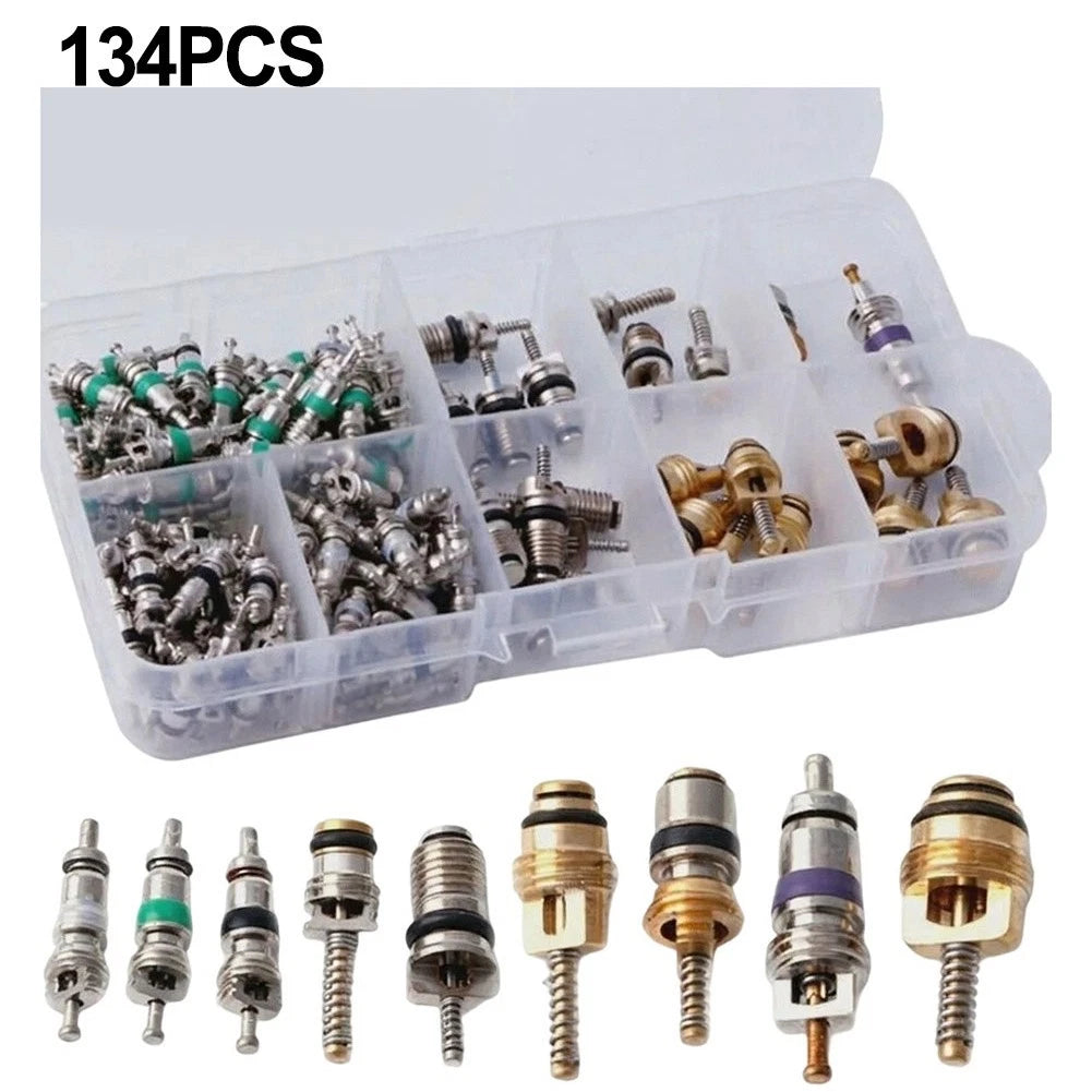 134Pcs AC Valve Cores Set for R134A Air Conditioning Systems