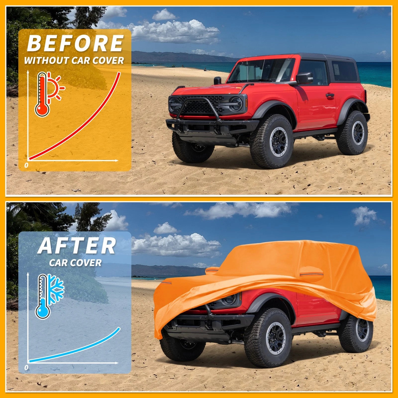 Waterproof Car Cover for Ford Bronco 2DR (210D-PU, Orange)
