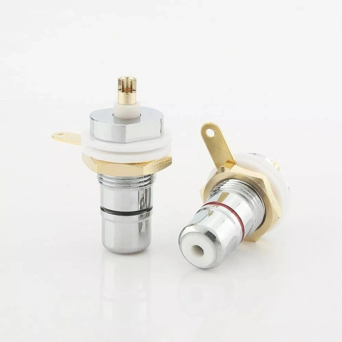 Set of 4 Rhodium RCA Socket Kit Female Panel Mount Plug Audio Terminal