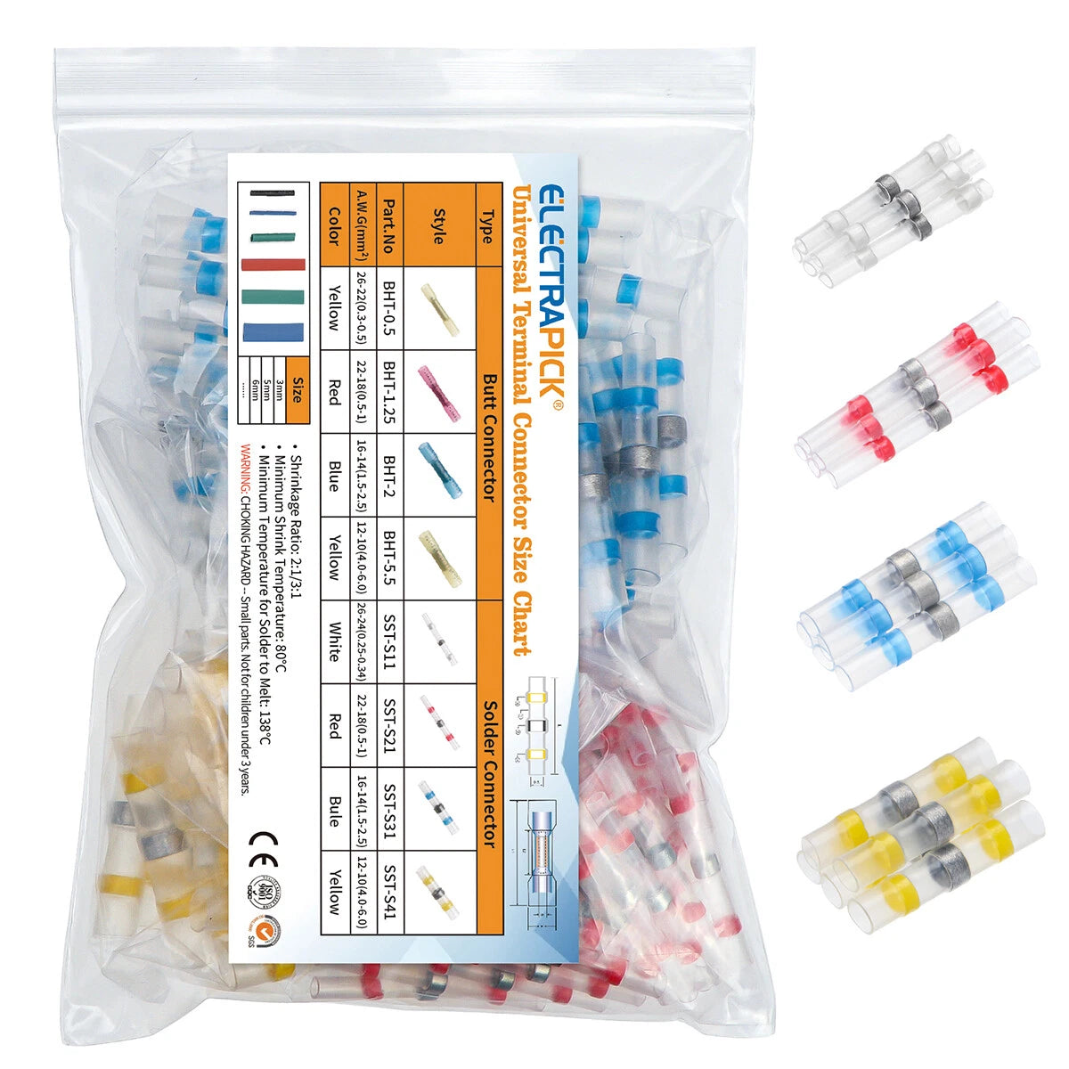 200PCS Waterproof Heat Shrink Butt Wire Connectors Terminals
