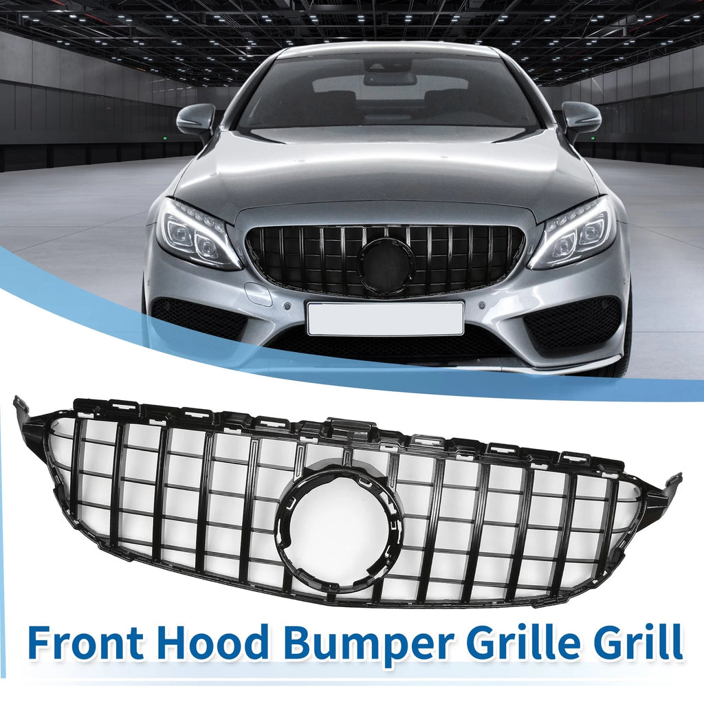 Front Upper Bumper Grille Grill Replacement for Mercedes-Benz C250 (2013-2016) Black