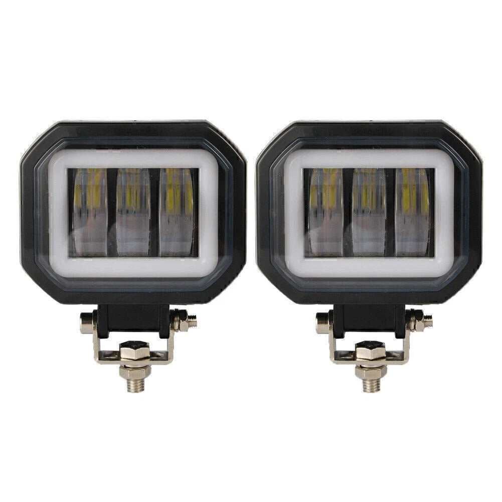 2X 4-Inch Square LED Work Light Bar for Motorcycle (12V–24V)