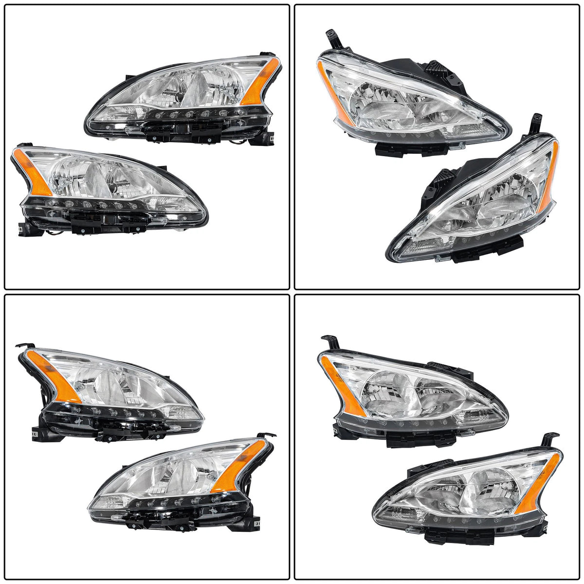 Headlight Assembly Set of 2 for Nissan Sentra (2013–2015) Halogen LED DRL