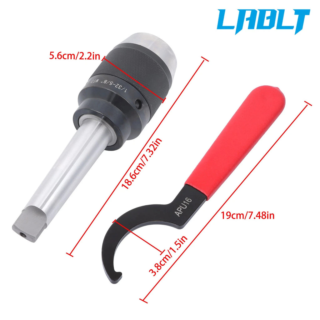 Keyless Drill Chuck with MT3 Shank & Spanner for LABLT (1/32" - 5/8")