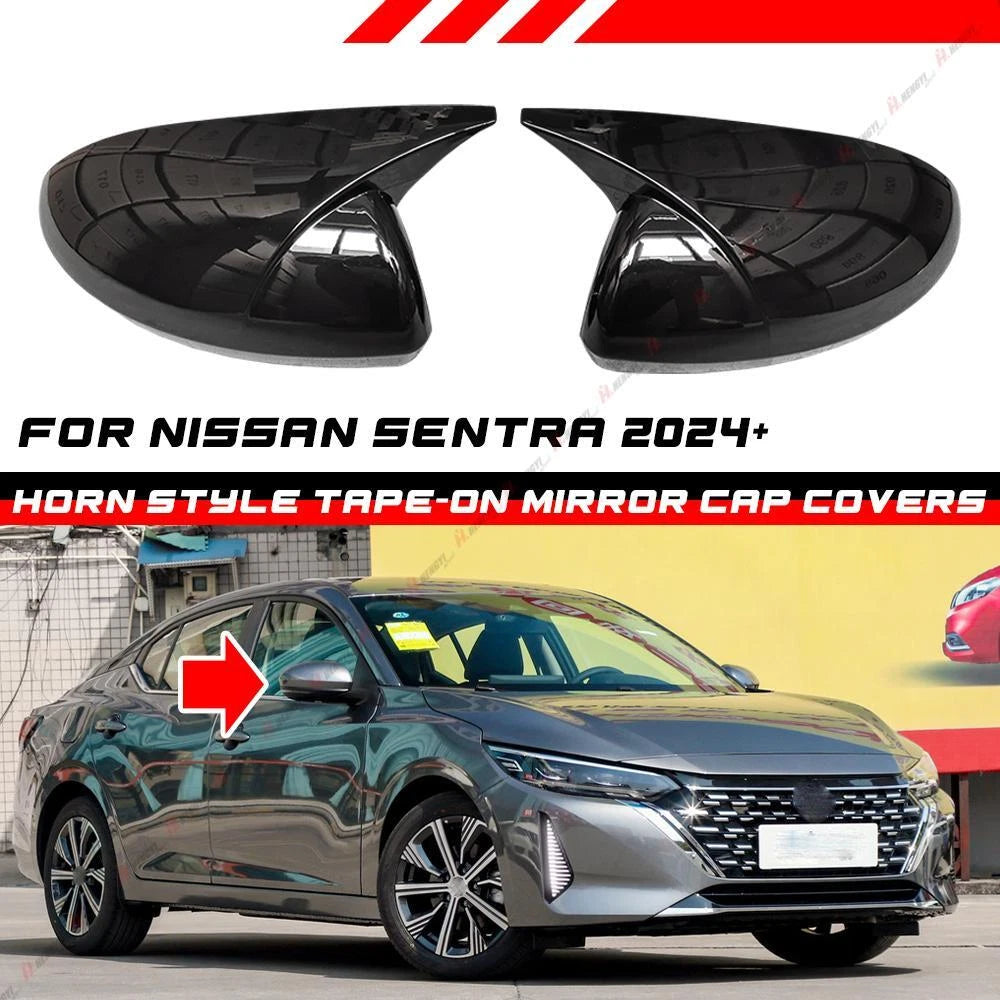 Add-on Horn Style Side Mirror Cover Caps for Nissan Sentra (2024–2024) Glossy Black