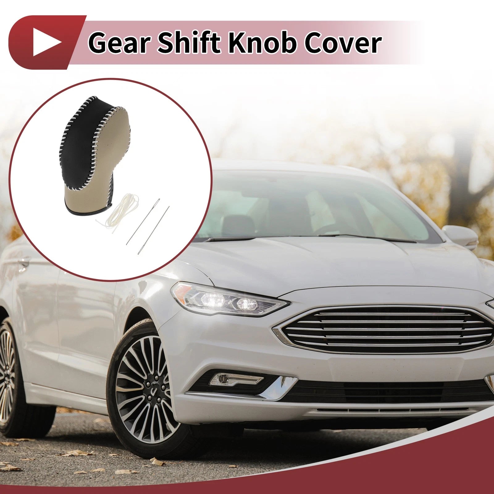 Gear Shift Knob Cover Replacement for Ford Fusion (2013–2016) Beige Black