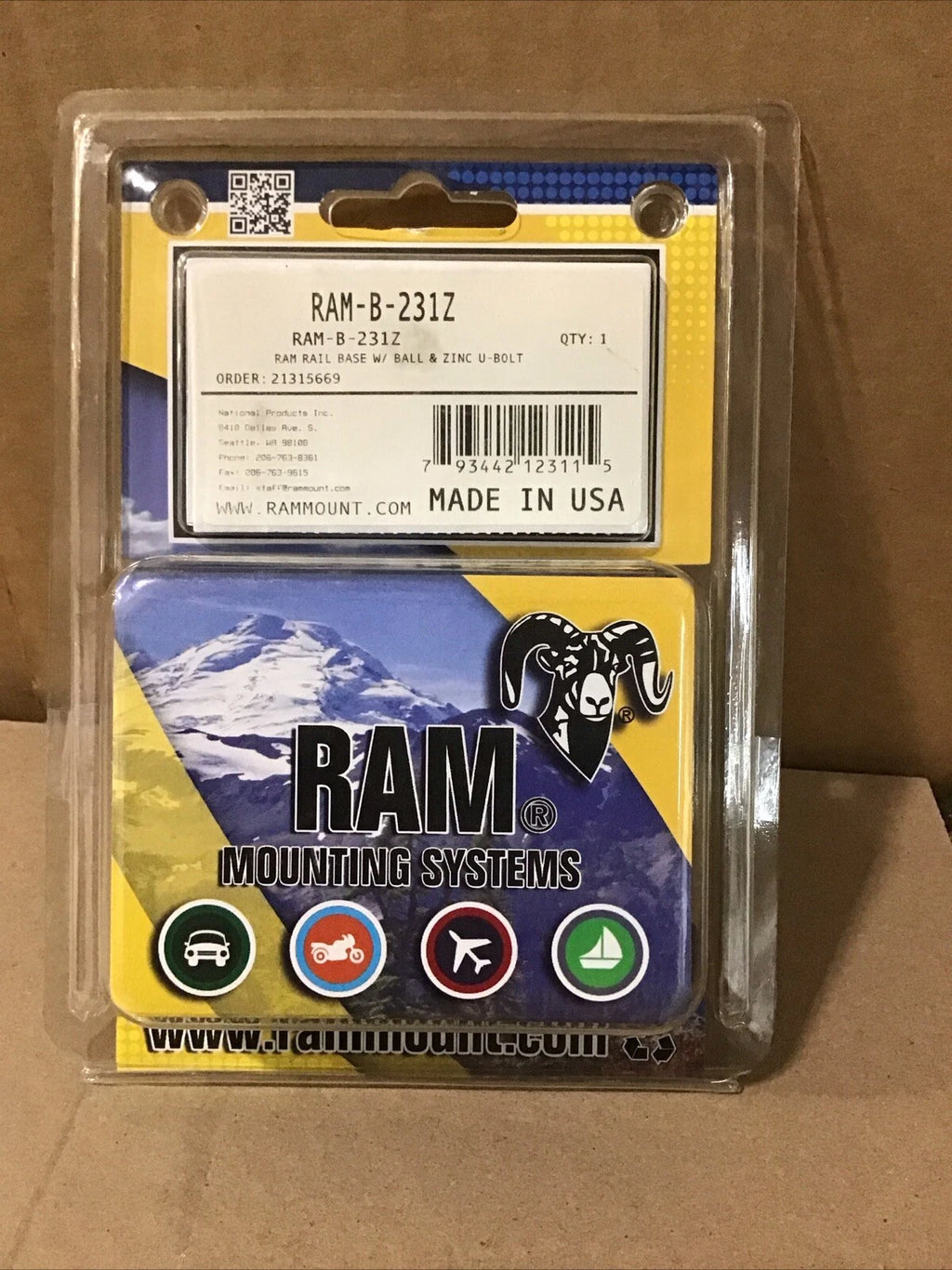 Ram Mounting Systems Rail Mount Base V-Bolt B-231Z for Ram (N/A)