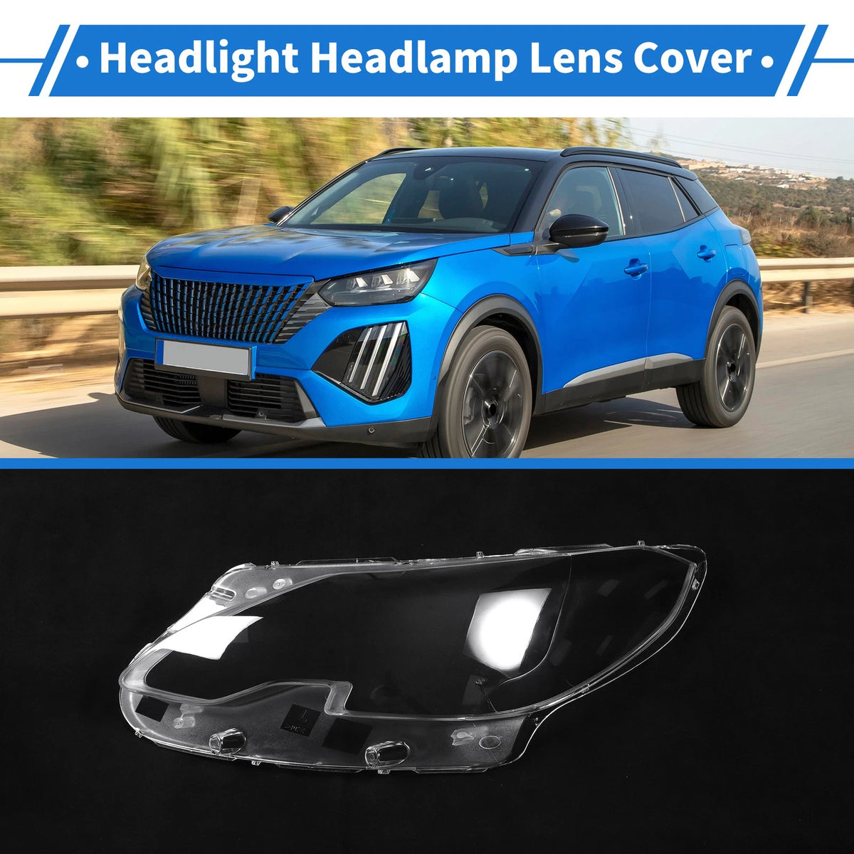 Headlight Lens Cover for Peugeot 2008 (2014–2018) PC Clear