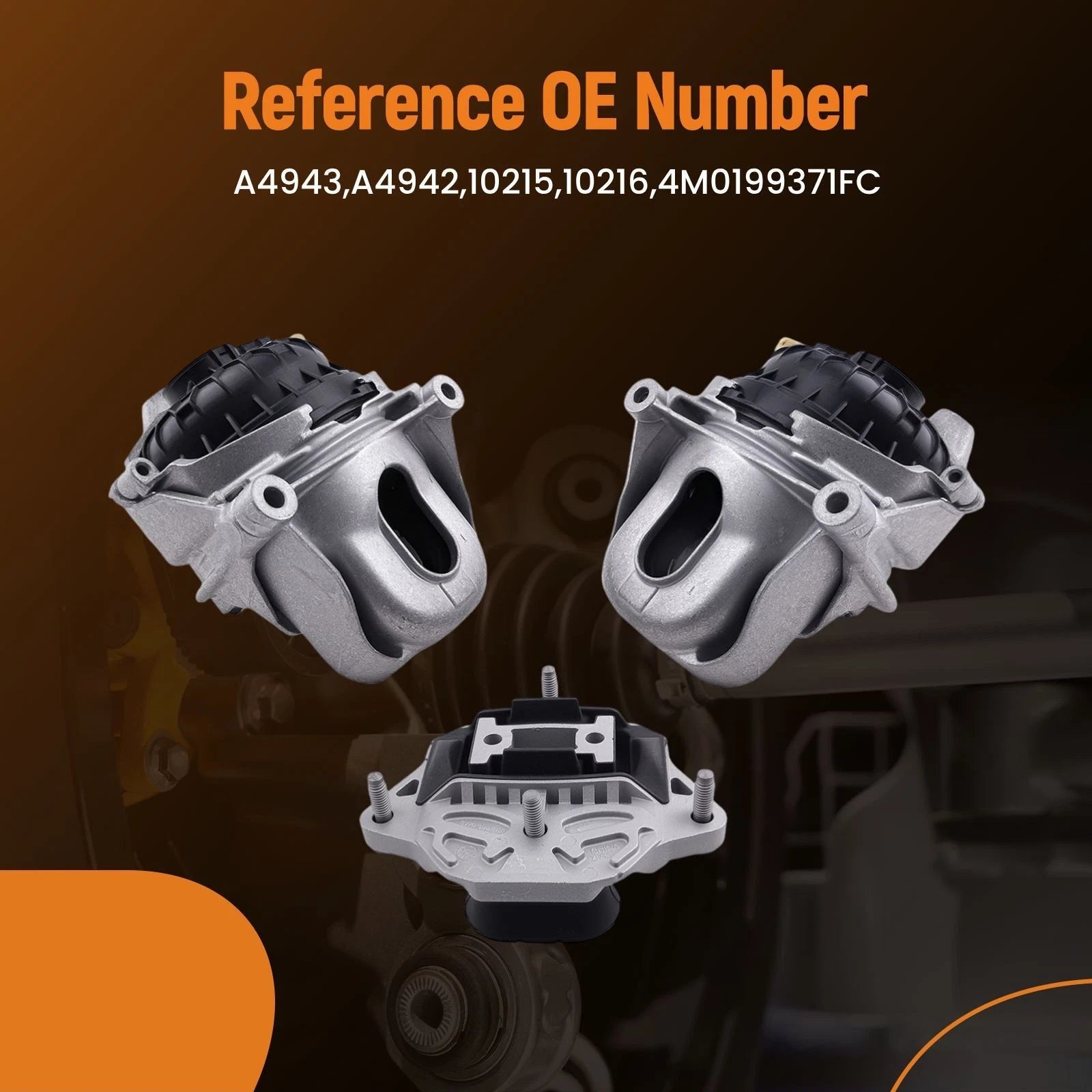 3Pcs Engine Mounts Set for Audi A4 L4-2.0L (2017–2020) 4M0199372FC