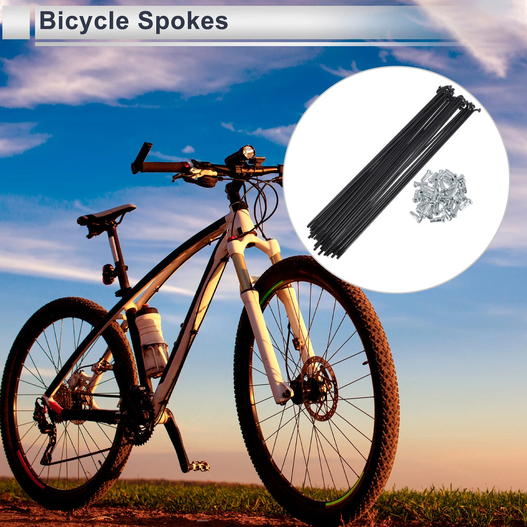 Bicycle Spokes Nipple Set 13G 216mm Steel Black Universal Replacement